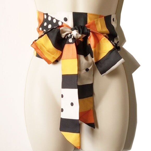 100" Silk Obi Style Wrap Belt Sash Tie Centered Print - Picture 1 of 7